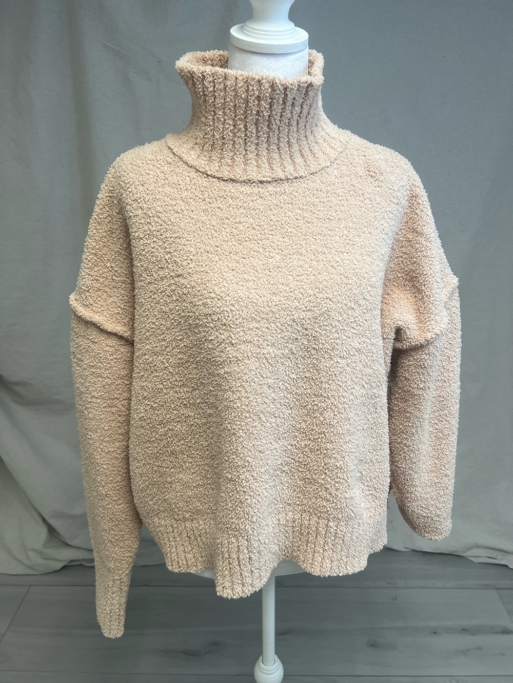 Davi & Dani Sweater Turtleneck Boucle Beige Popcorn Sz XL Oversized Cozy Chic‎